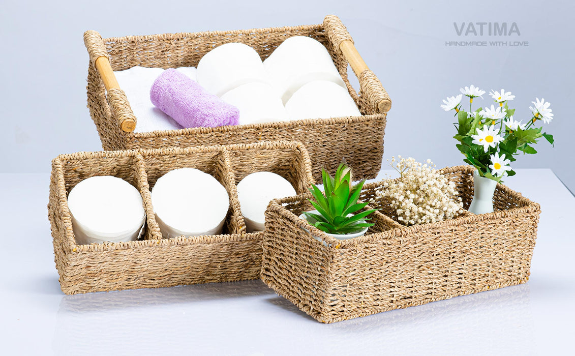 Compartments Seagrass Storage Baskets