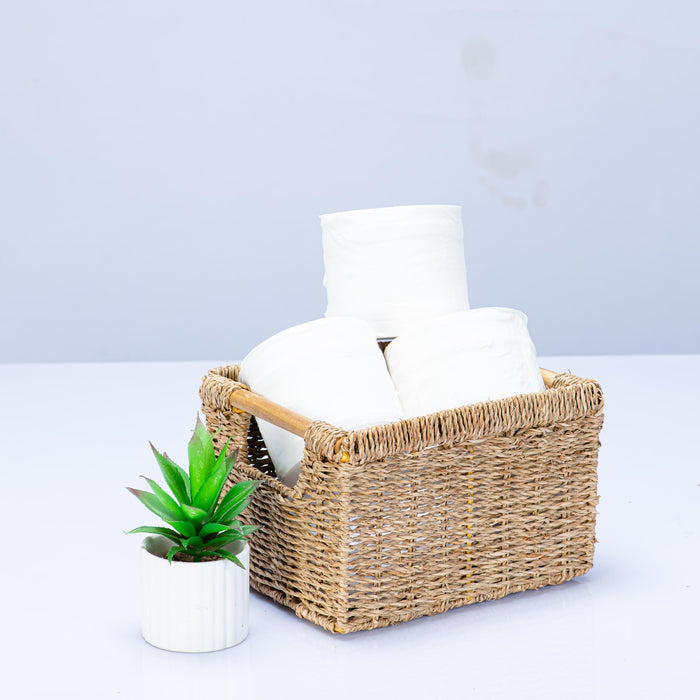 Small Seagrass Wicker Basket for Bathroom - High