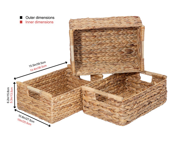 3 Large Water Hyacinth Baskets (Low)