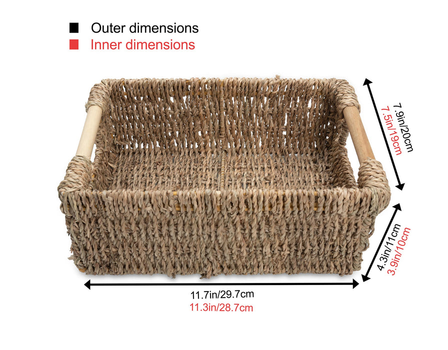 3 Small Decorative Seagrass Wicker Baskets - Low