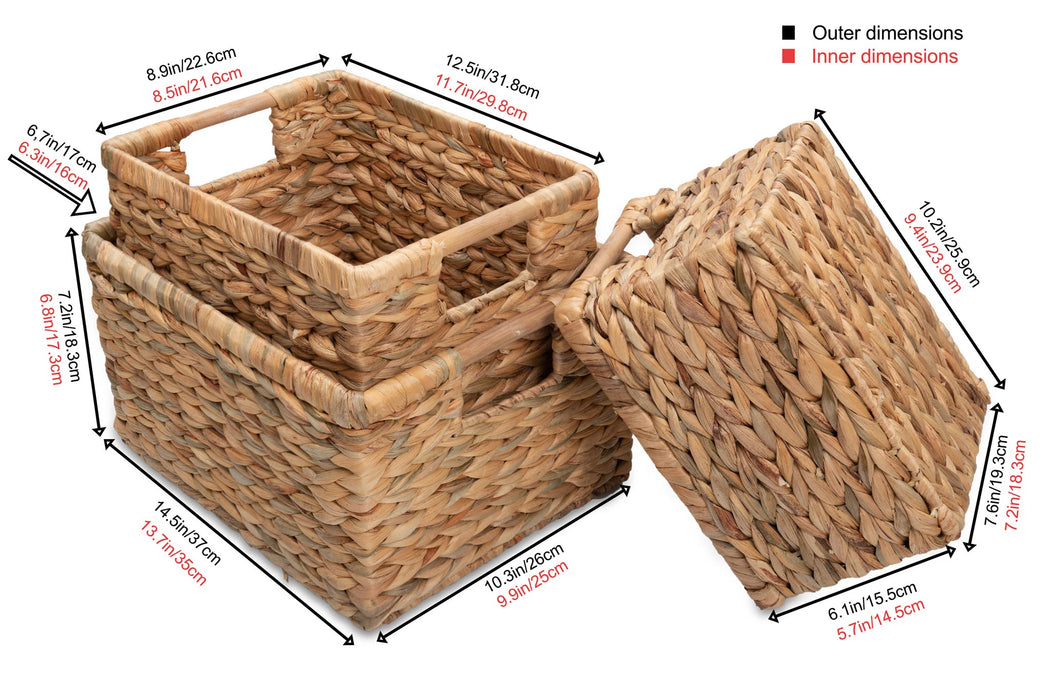 Set of 3 Water Hyacinth Wicker Baskets for Home - High