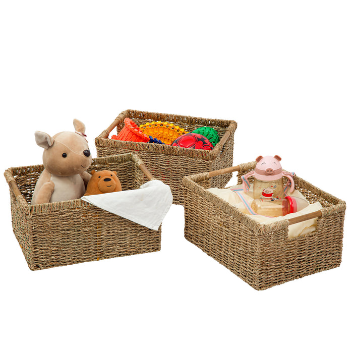 Large Seagrass Wicker Basket Rectangular for Shelves - High