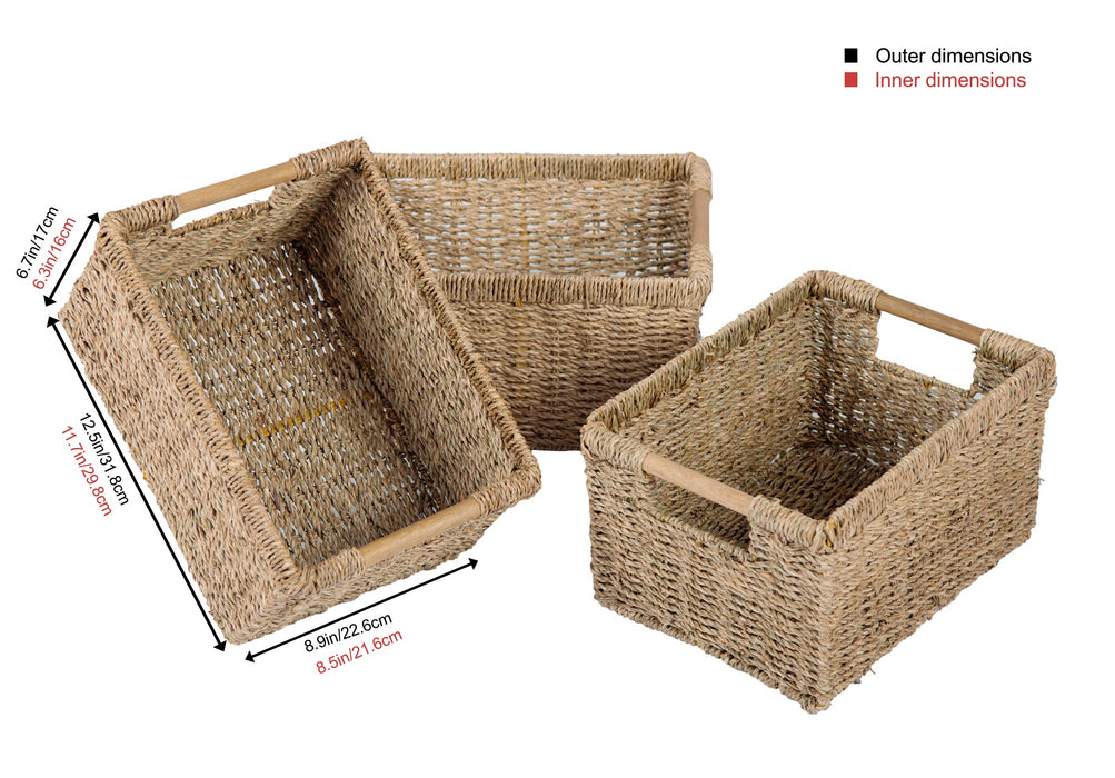 3 Medium Seagrass Storage Basket with Handle - High