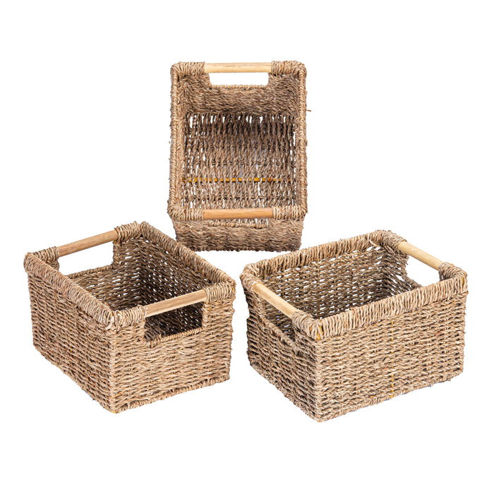 3 Small Seagrass Wicker Basket for Bathroom - High