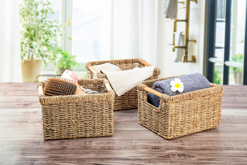 Small Seagrass Wicker Basket for Bathroom - High