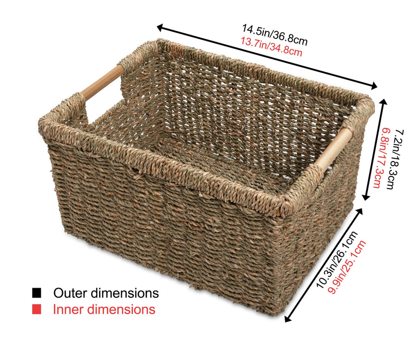 Large Seagrass Wicker Basket Rectangular for Shelves - High