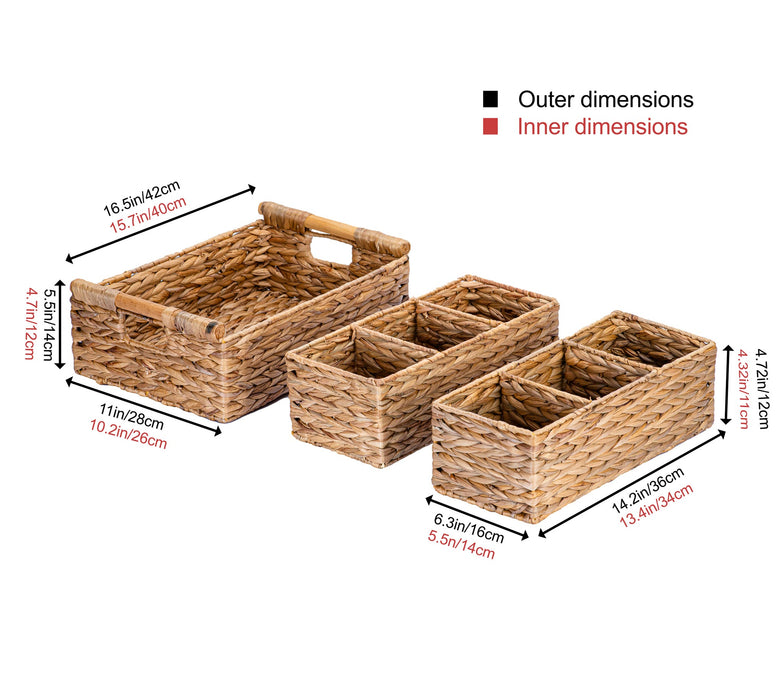 Compartments Water Hyacinth Storage Baskets for Organizing
