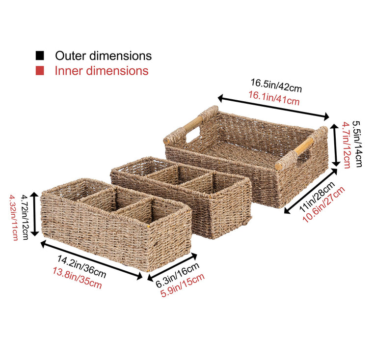 Compartments Seagrass Storage Baskets