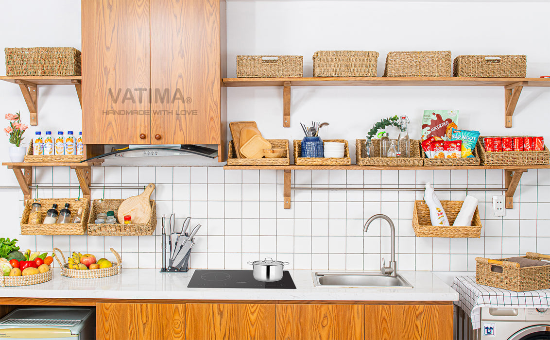 Compartments Water Hyacinth Storage Baskets for Organizing