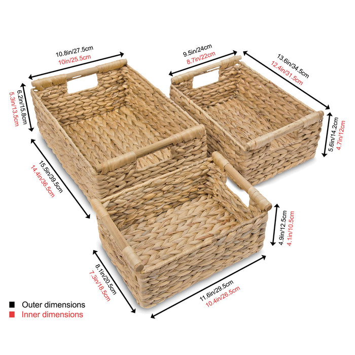 Set of 3 Water Hyacinth Baskets - Low