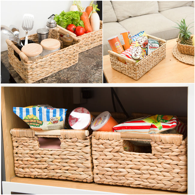 Set of 3 Water Hyacinth Baskets - Low
