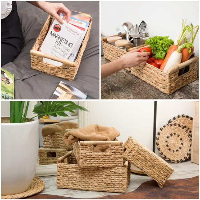 Set of 3 Water Hyacinth Baskets - Low