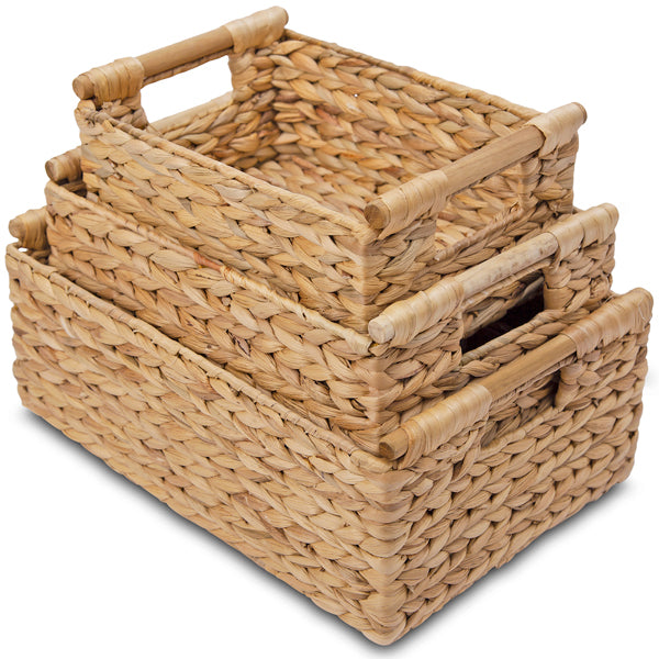 Set of 3 Water Hyacinth Baskets - Low