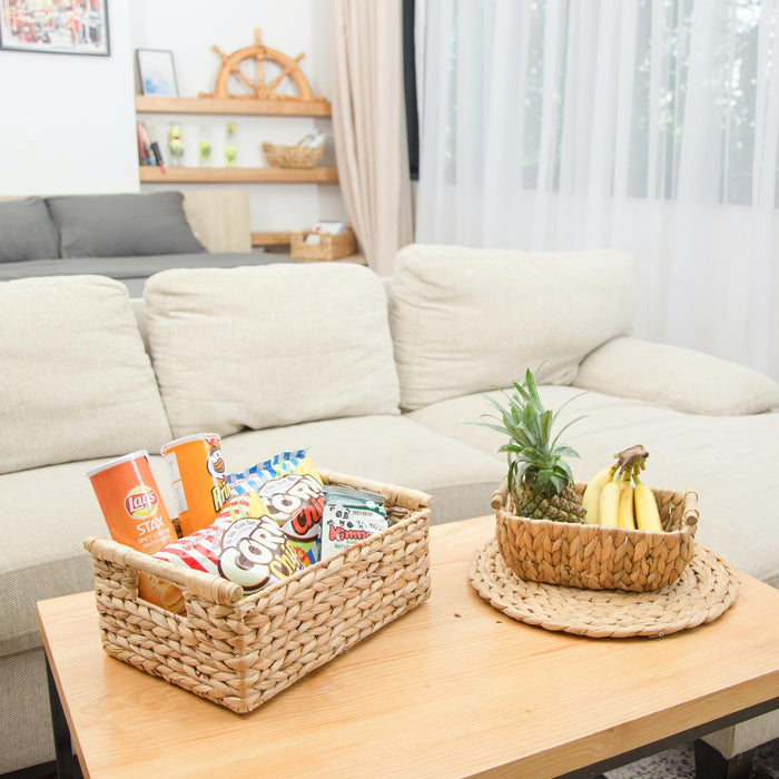 3 Medium Rectangular Wicker Basket for Organizing - Low