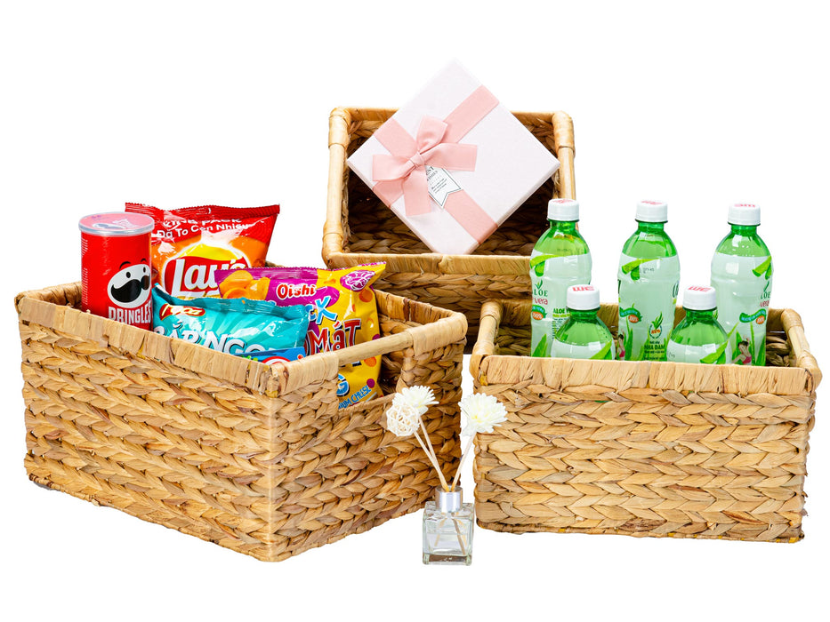 3 Medium Water Hyacinth storage basket with Handle - High