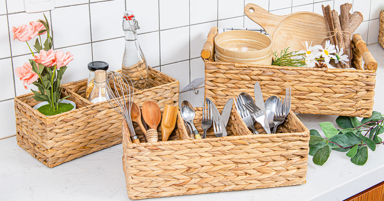 Compartments Water Hyacinth Storage Baskets for Organizing