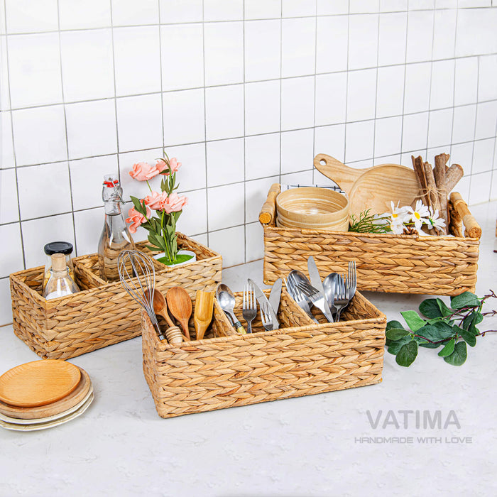 Compartments Water Hyacinth Storage Baskets for Organizing