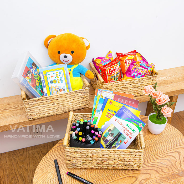 3 Medium Rectangular Wicker Basket for Organizing - Low
