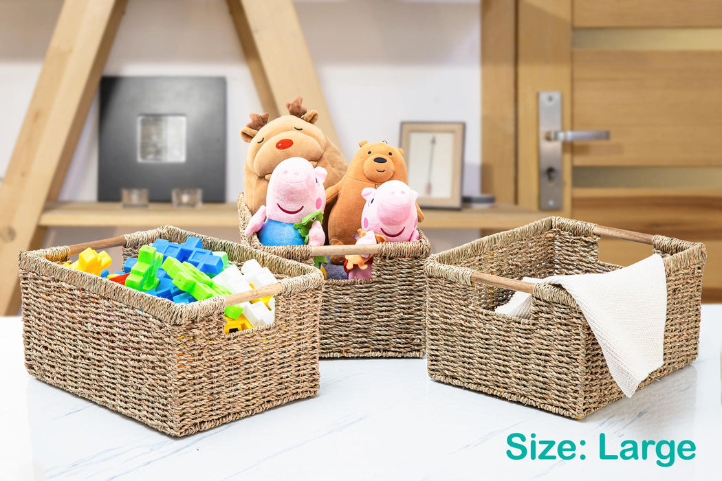 Set Of 3 Seagrass Storage Basket - High