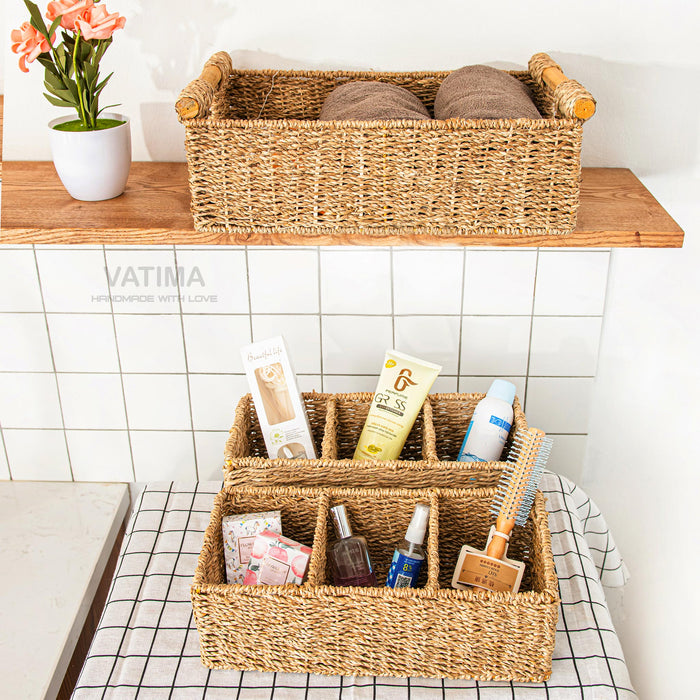 Compartments Seagrass Storage Baskets