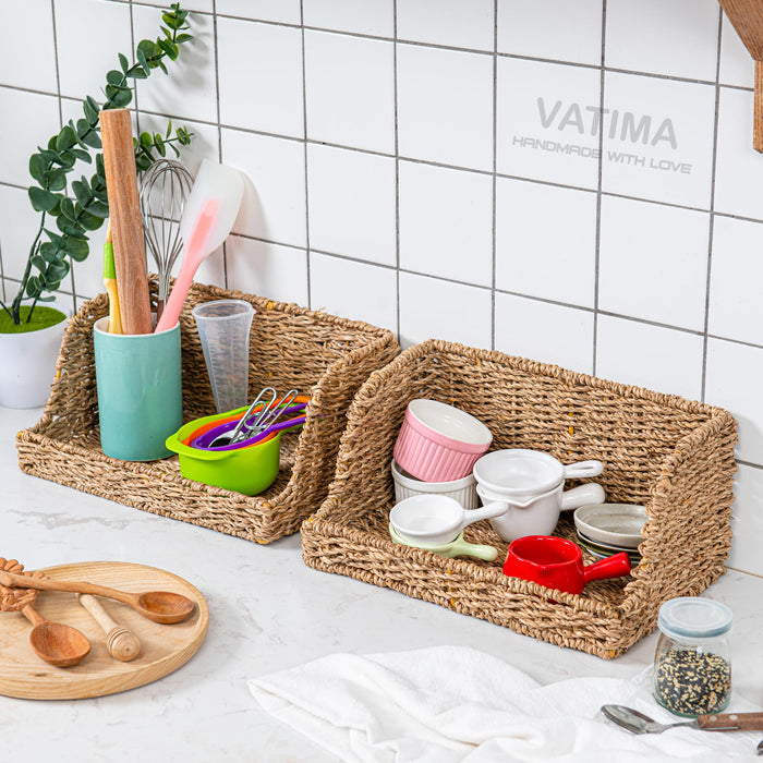 Open Front Medium Wicker Basket for Kitchen