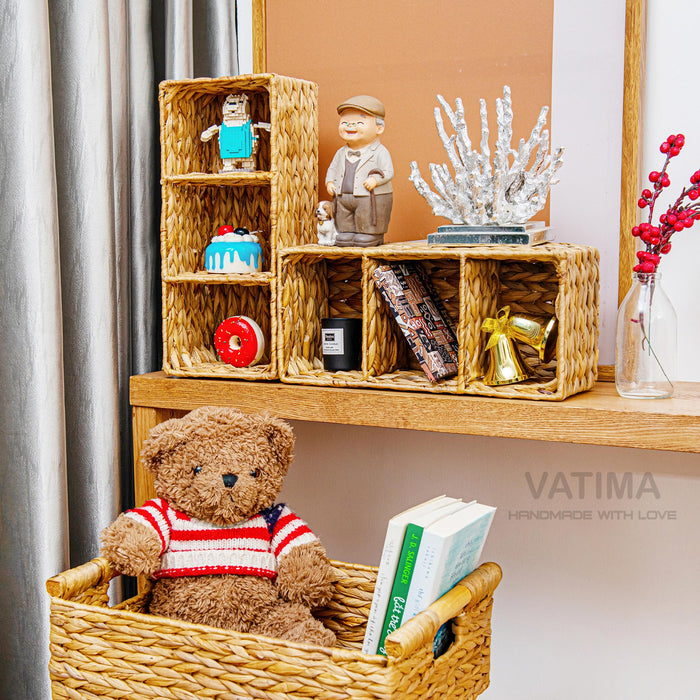 Compartments Water Hyacinth Storage Baskets for Organizing