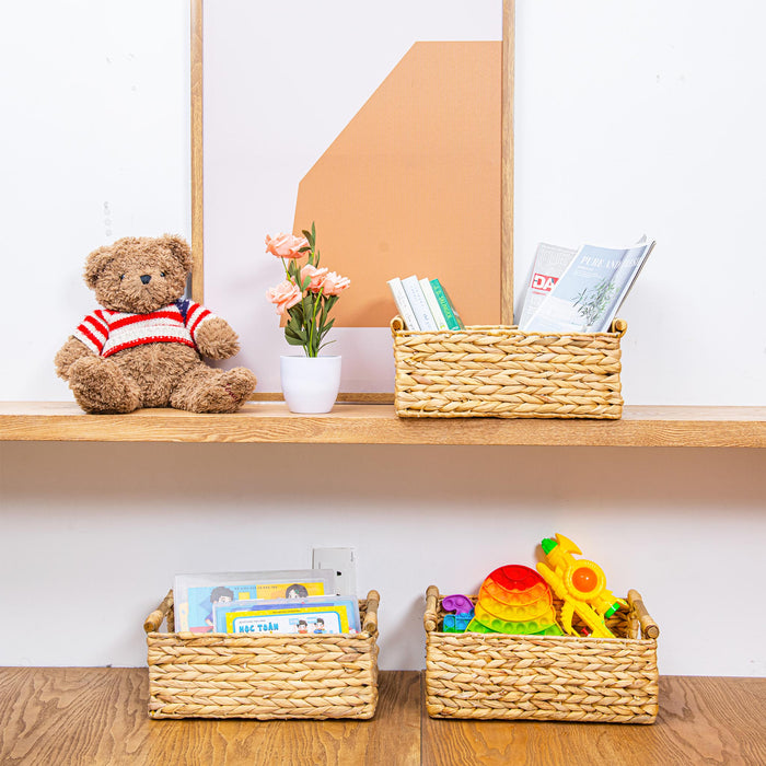 3 Medium Rectangular Wicker Basket for Organizing - Low