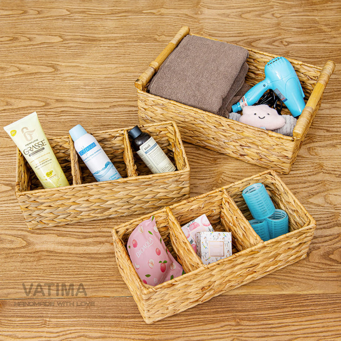 Compartments Water Hyacinth Storage Baskets for Organizing