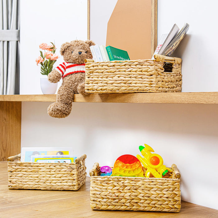 3 Medium Rectangular Wicker Basket for Organizing - Low