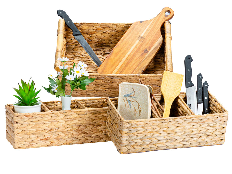 Compartments Water Hyacinth Storage Baskets for Organizing