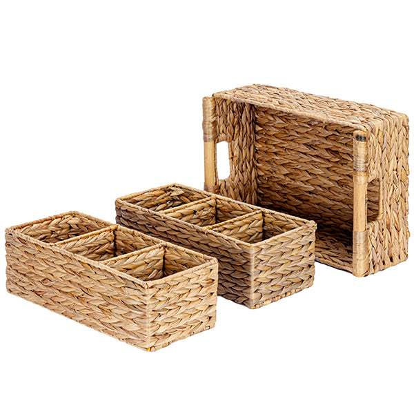 Compartments Water Hyacinth Storage Baskets for Organizing