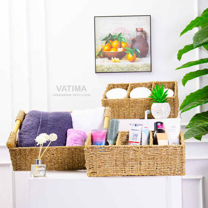 Compartments Seagrass Storage Baskets