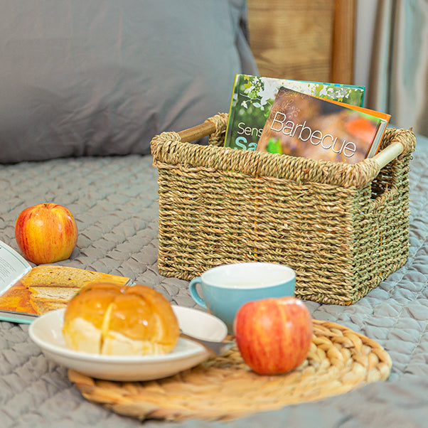 Small Seagrass Wicker Basket for Bathroom - High