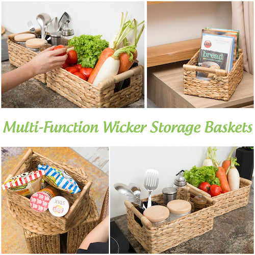 Medium Natural Water Hyacinth Wicker Storage - Low