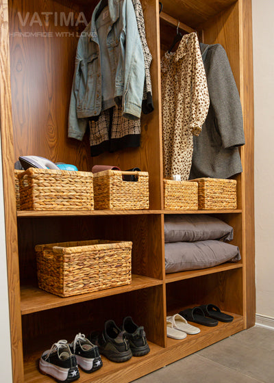 Set of 3 Water Hyacinth Wicker Baskets for Home - High