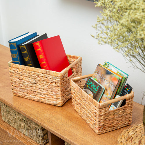 Large Water Hyacinth Storage Baskets Rectangular - High