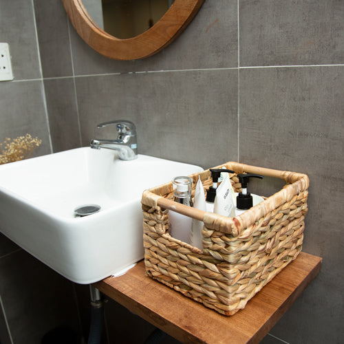Set of 3 Water Hyacinth Wicker Baskets for Home - High