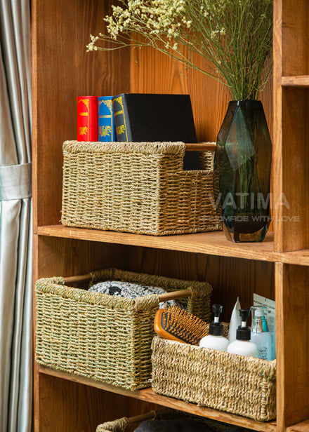 Small Seagrass Wicker Basket for Bathroom - High
