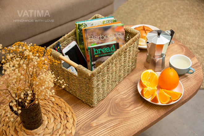 Small Seagrass Wicker Basket for Bathroom - High