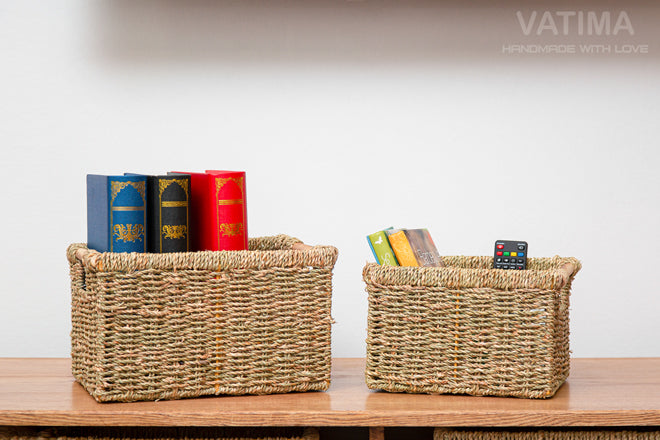 Small Seagrass Wicker Basket for Bathroom - High