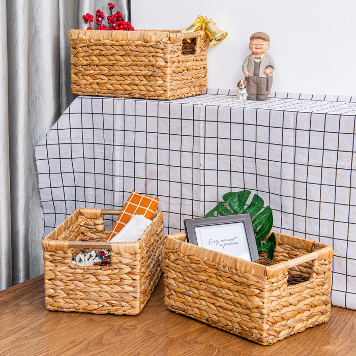 Medium Water Hyacinth Wicker Storage Baskets - High