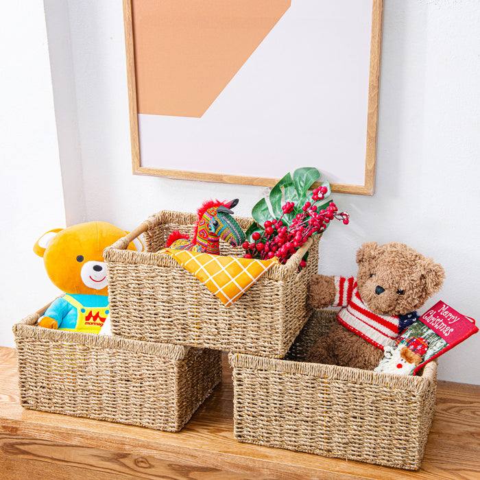 Large Seagrass Wicker Basket Rectangular for Shelves - High