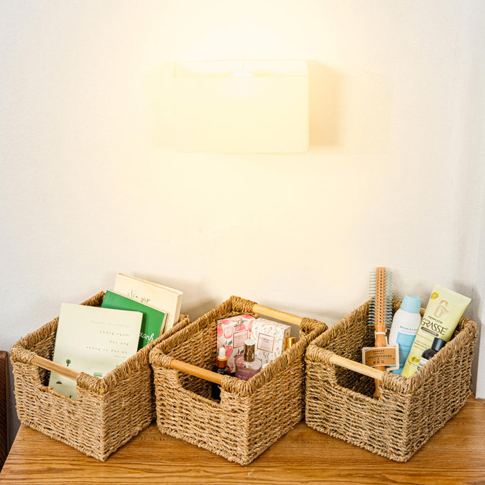 3 Small Seagrass Wicker Basket for Bathroom - High