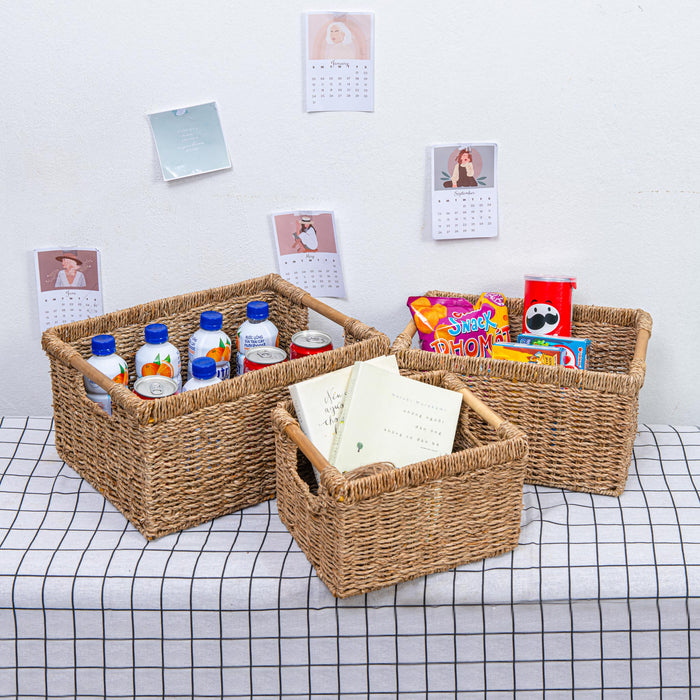 Set Of 3 Seagrass Storage Basket - High