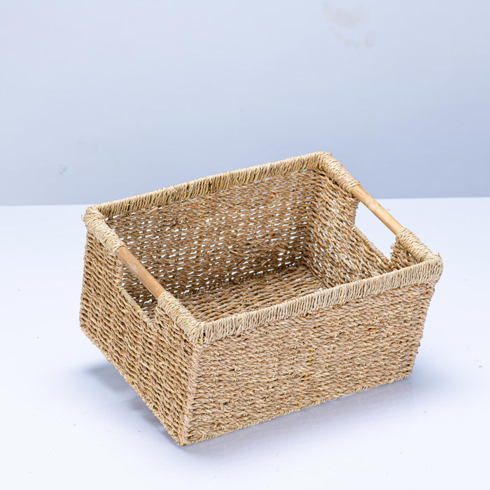 Large Seagrass Wicker Basket Rectangular for Shelves - High