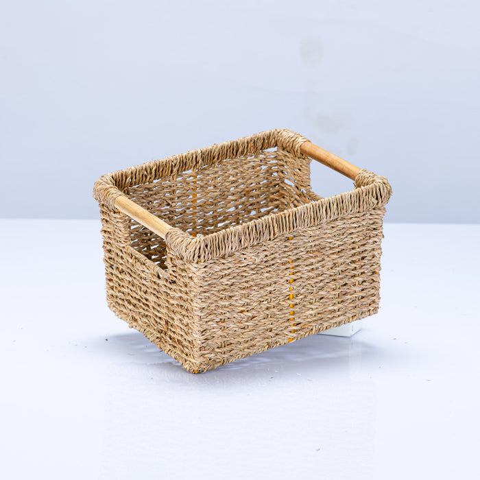 Small Seagrass Wicker Basket for Bathroom - High