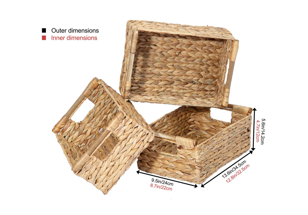 3 Medium Rectangular Wicker Basket for Organizing - Low