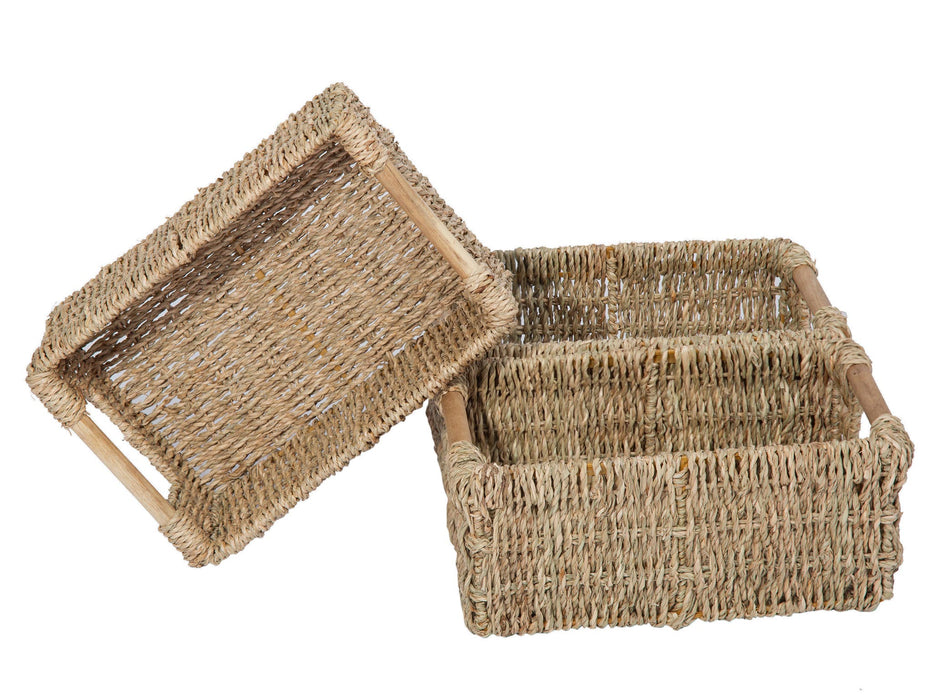 3 Small Decorative Seagrass Wicker Baskets - Low