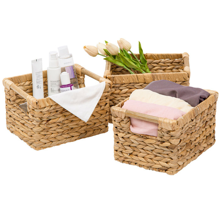 Set of 3 Water Hyacinth Wicker Baskets for Home - High