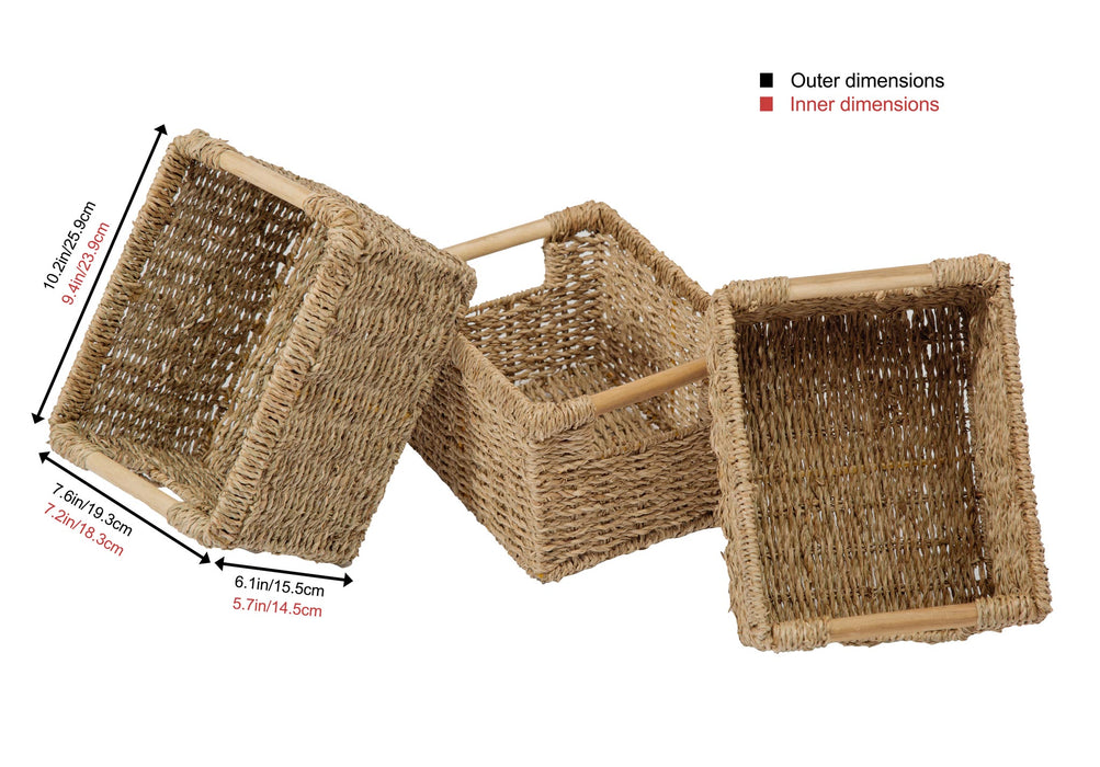 3 Small Seagrass Wicker Basket for Bathroom - High